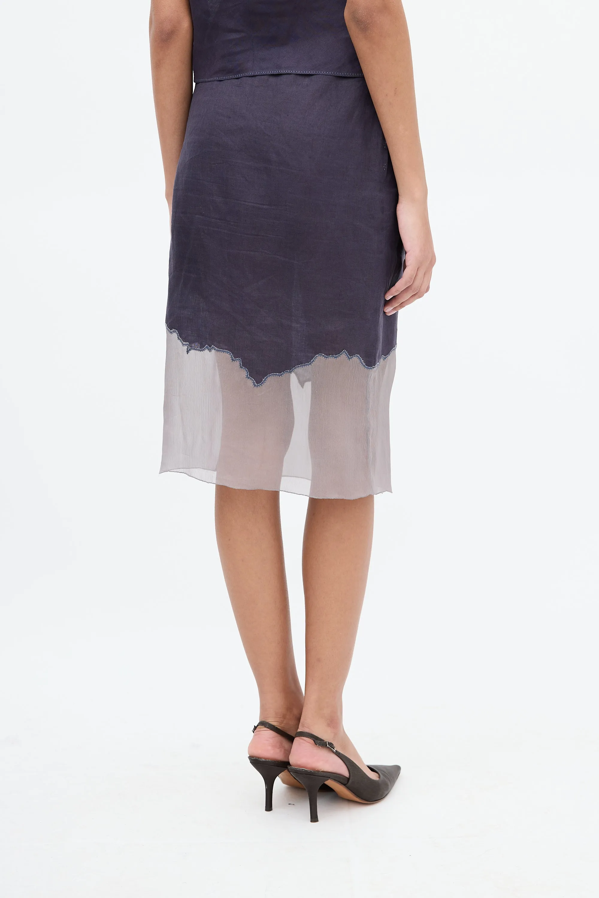 1998 Navy & Grey Linen & Silk Panelled Skirt