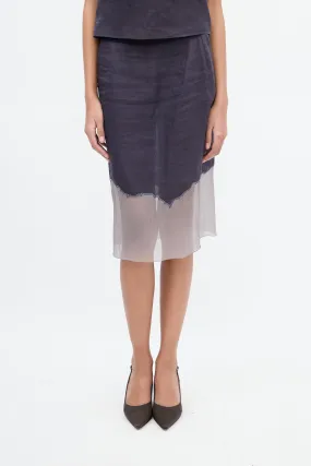 1998 Navy & Grey Linen & Silk Panelled Skirt
