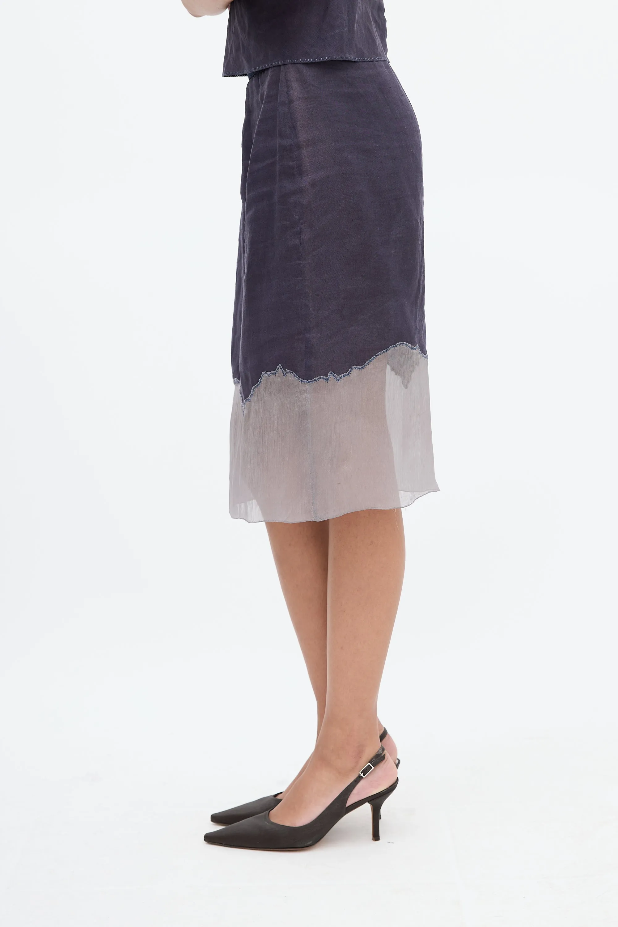 1998 Navy & Grey Linen & Silk Panelled Skirt