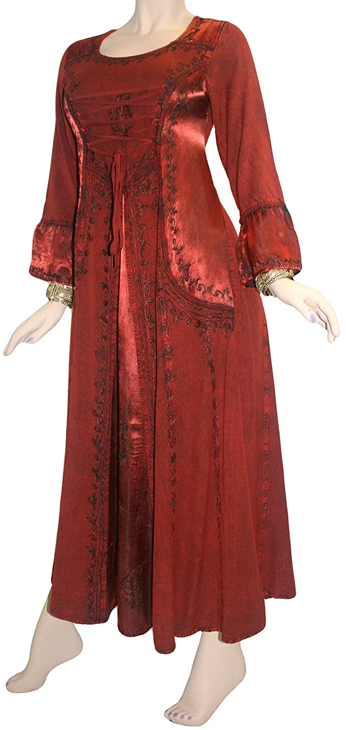 430628 DR Gothic Embroidered Flare Corset Satin Long Dress Gown