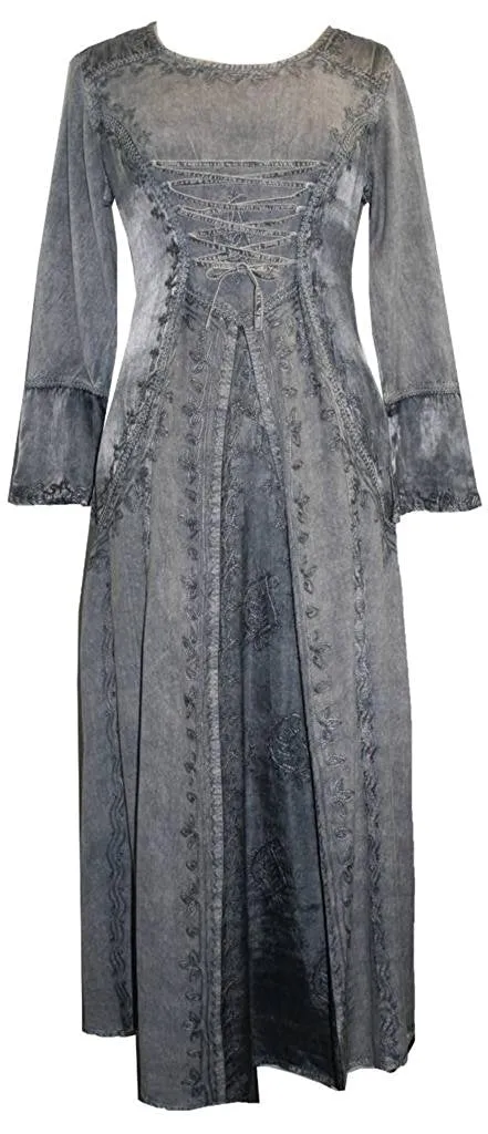 430628 DR Gothic Embroidered Flare Corset Satin Long Dress Gown