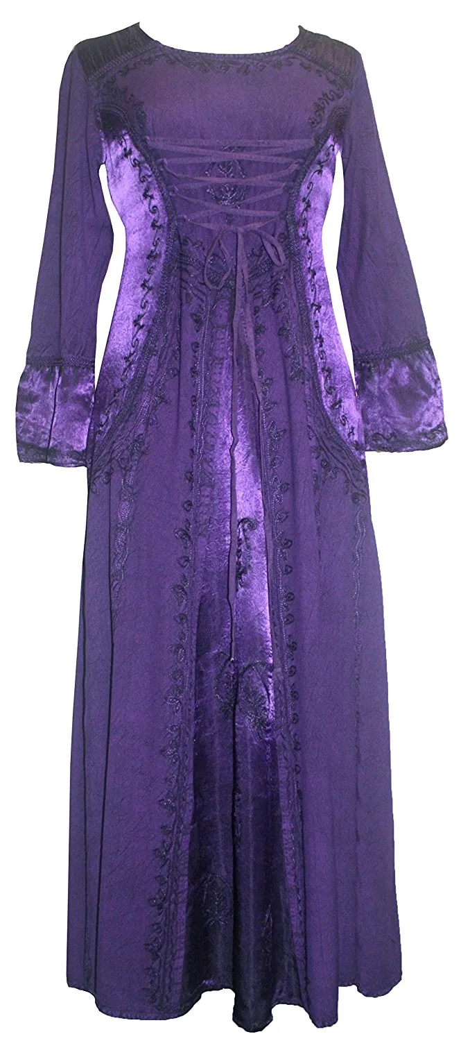 430628 DR Gothic Embroidered Flare Corset Satin Long Dress Gown
