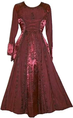 430628 DR Gothic Embroidered Flare Corset Satin Long Dress Gown