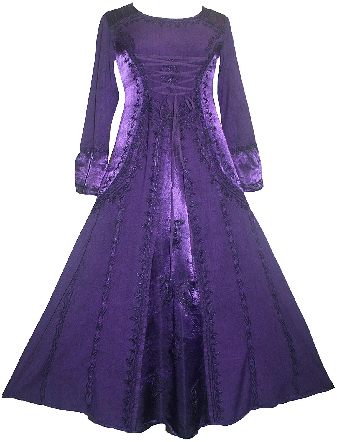 430628 DR Gothic Embroidered Flare Corset Satin Long Dress Gown