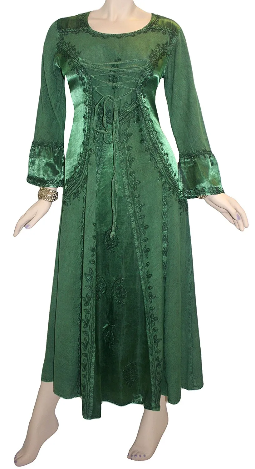 430628 DR Gothic Embroidered Flare Corset Satin Long Dress Gown