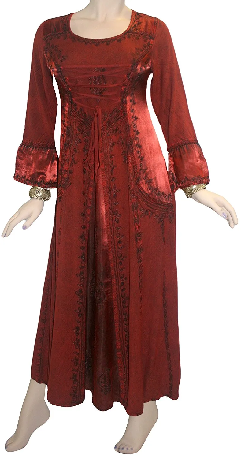 430628 DR Gothic Embroidered Flare Corset Satin Long Dress Gown