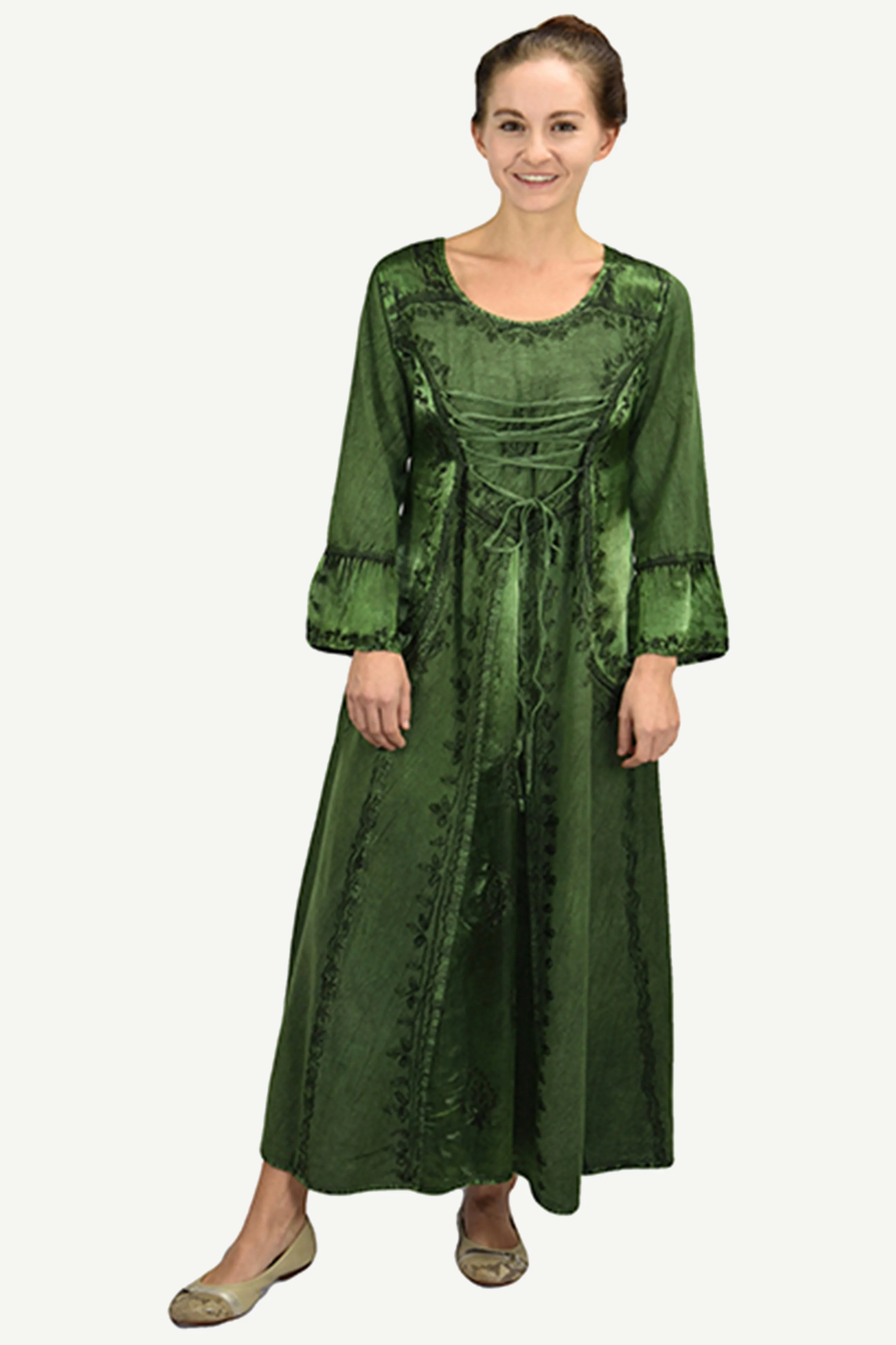430628 DR Gothic Embroidered Flare Corset Satin Long Dress Gown