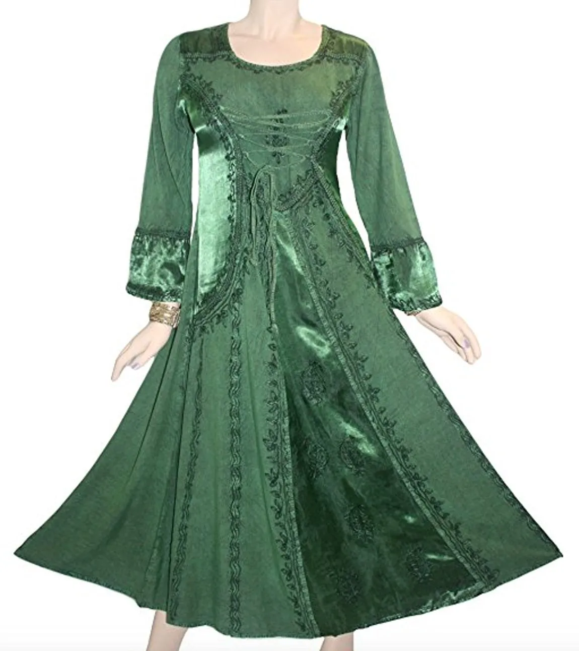 430628 DR Gothic Embroidered Flare Corset Satin Long Dress Gown