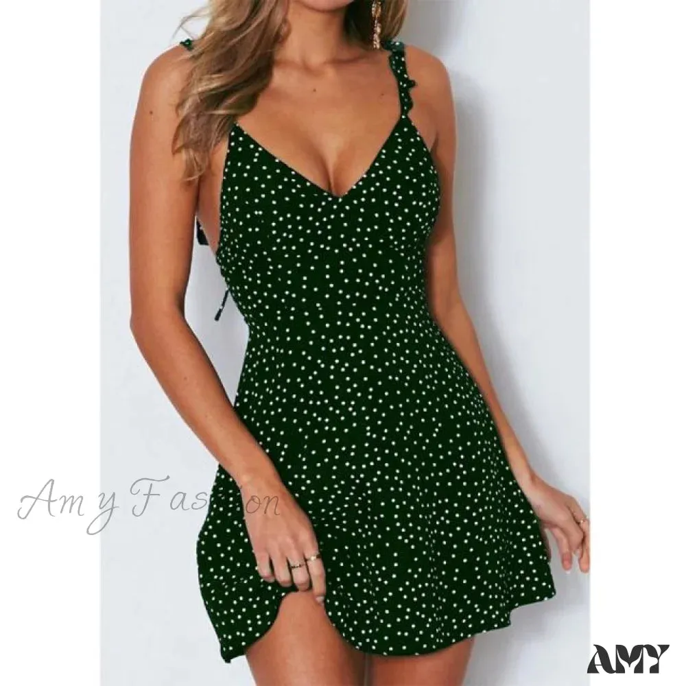 Amy Fashion - Sexy Ladies High Waist Dot Printing Mini Dresses