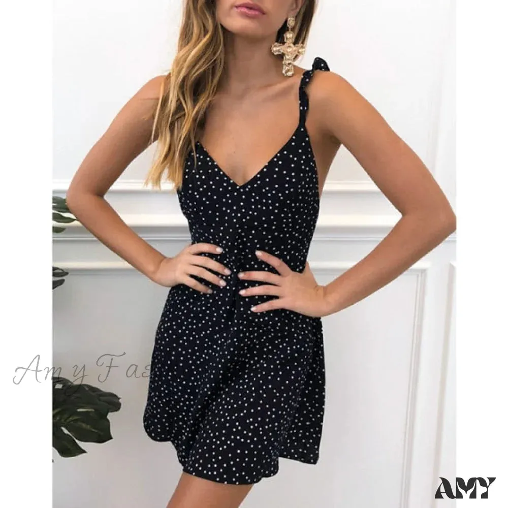 Amy Fashion - Sexy Ladies High Waist Dot Printing Mini Dresses