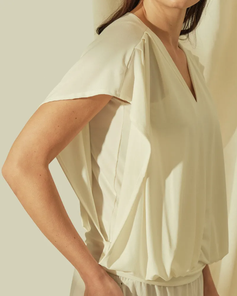 Bella Pleated V-Neck Jersey Top