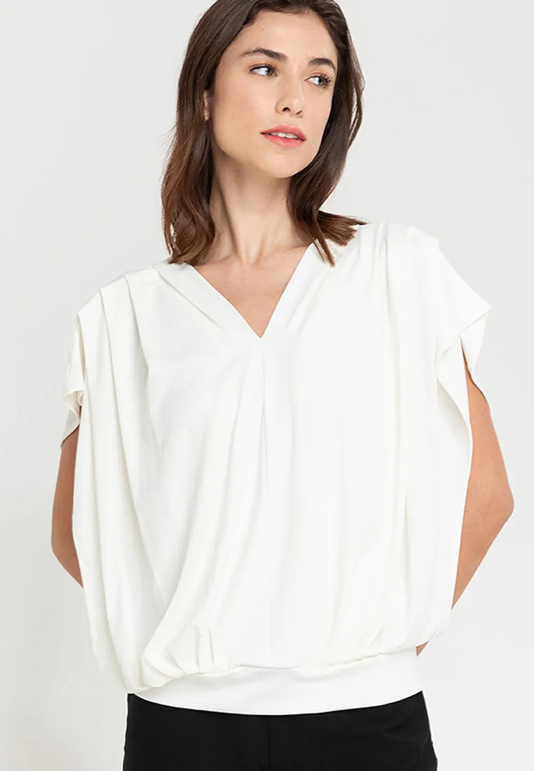 Bella Pleated V-Neck Jersey Top
