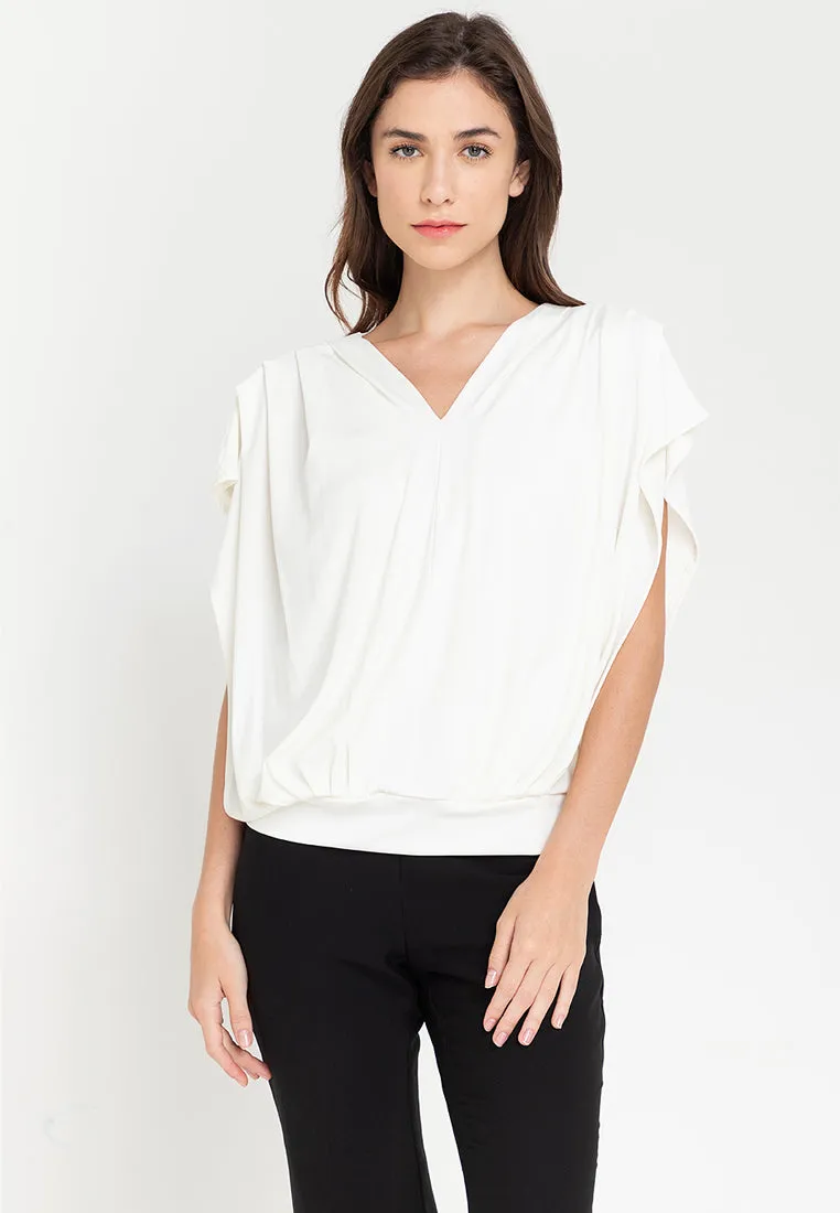 Bella Pleated V-Neck Jersey Top
