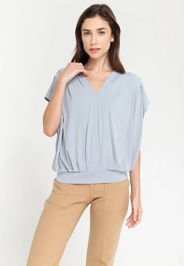 Bella Pleated V-Neck Jersey Top