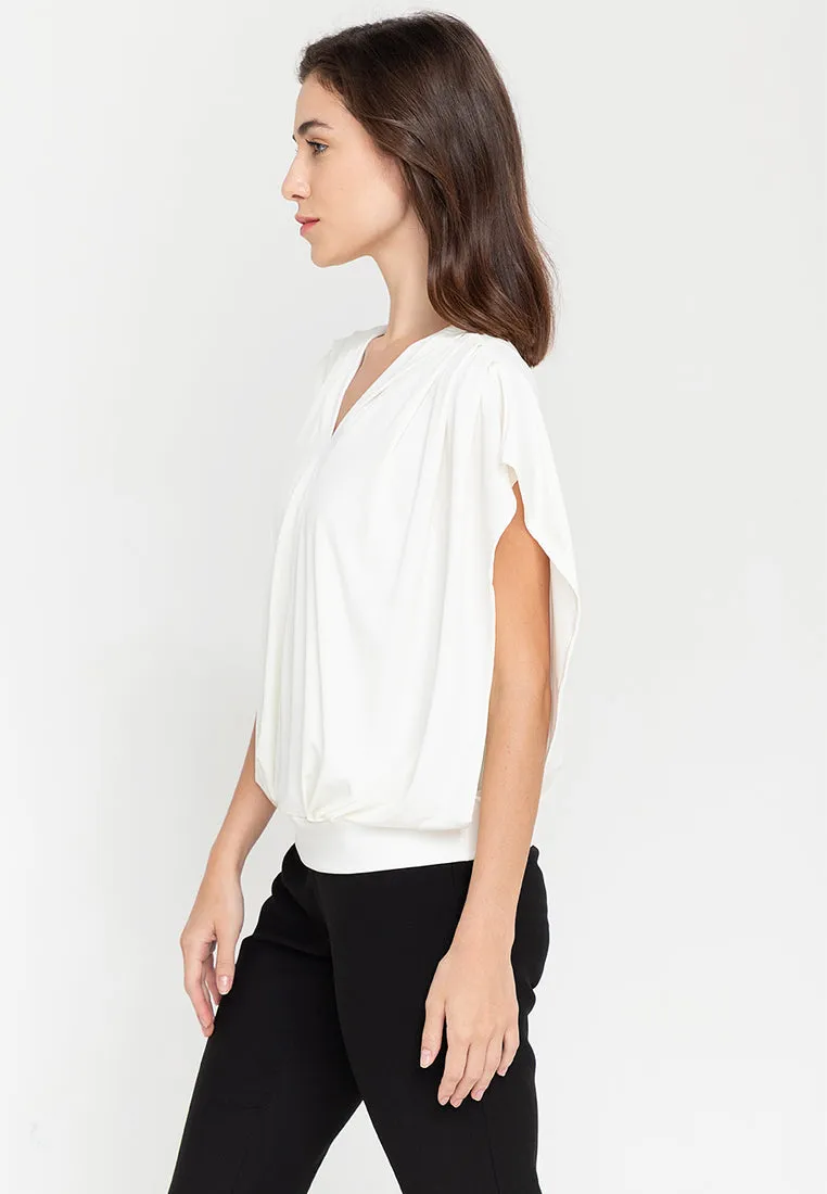 Bella Pleated V-Neck Jersey Top