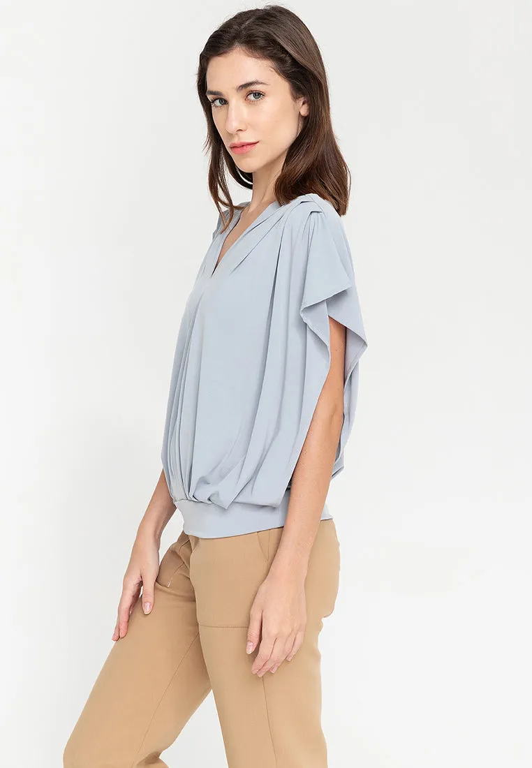 Bella Pleated V-Neck Jersey Top