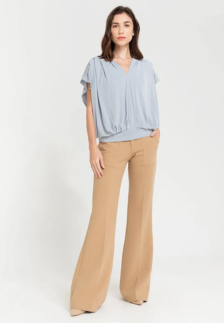 Bella Pleated V-Neck Jersey Top