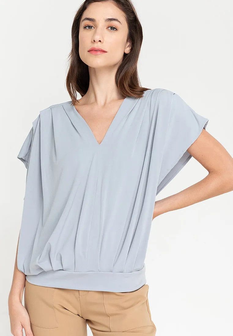 Bella Pleated V-Neck Jersey Top