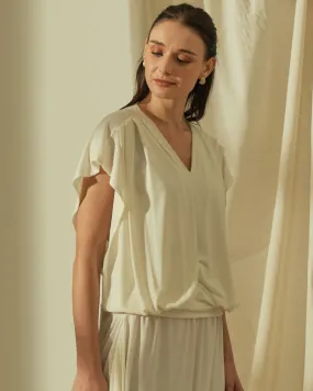 Bella Pleated V-Neck Jersey Top
