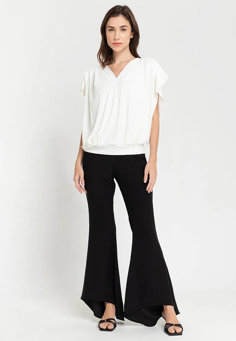 Bella Pleated V-Neck Jersey Top