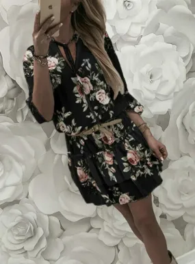 BerryBetty - Boho Style Floral Print Chiffon Beach Dress