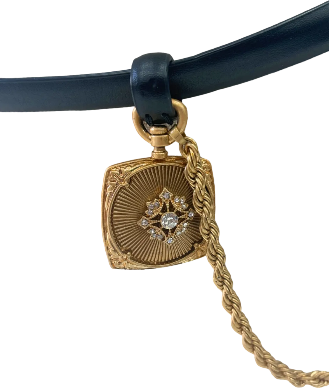 Black Belt with Gold Chain and Locket Pendant UK Medium