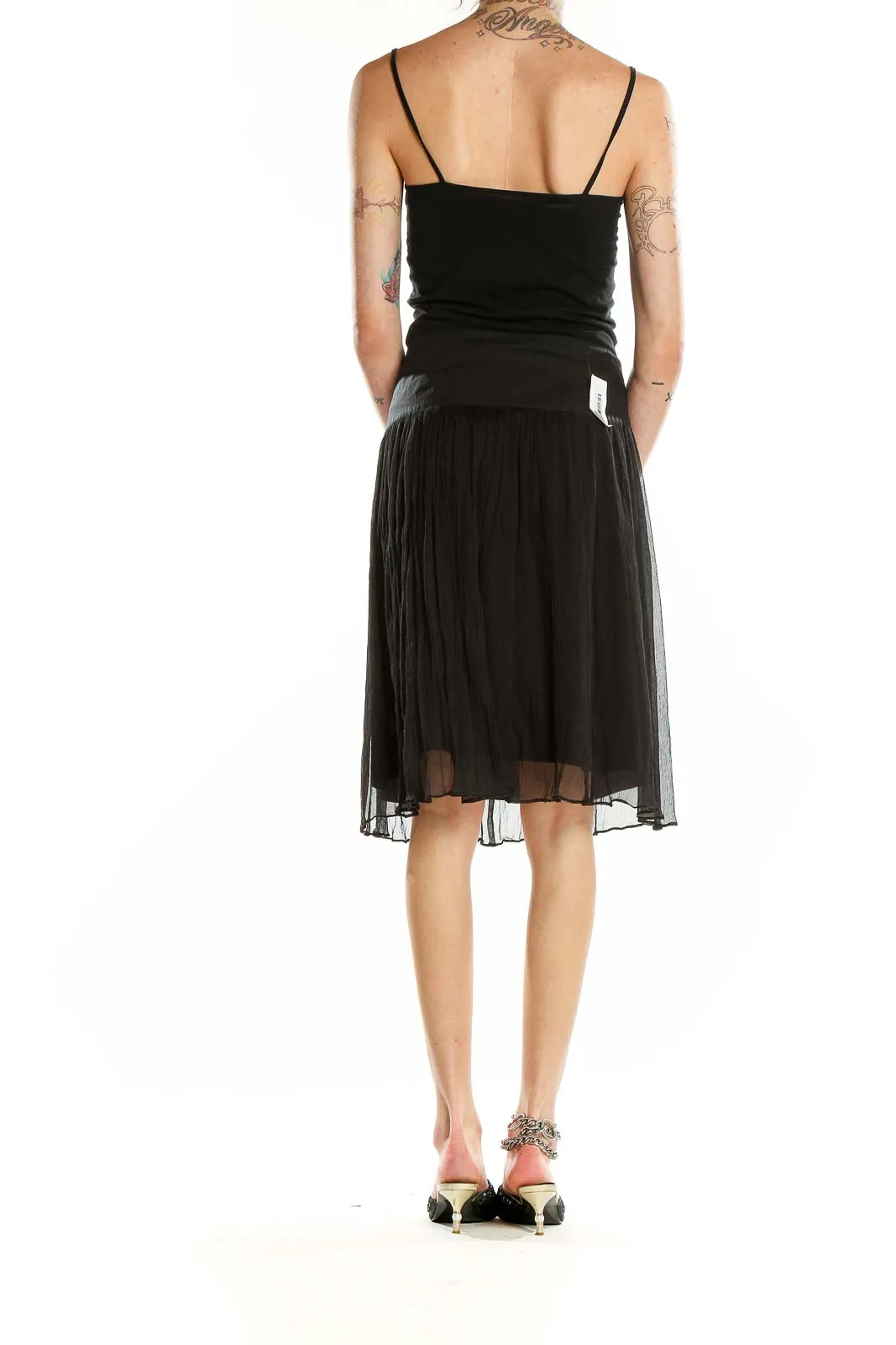 Black Silk Tulle Midi Skirt