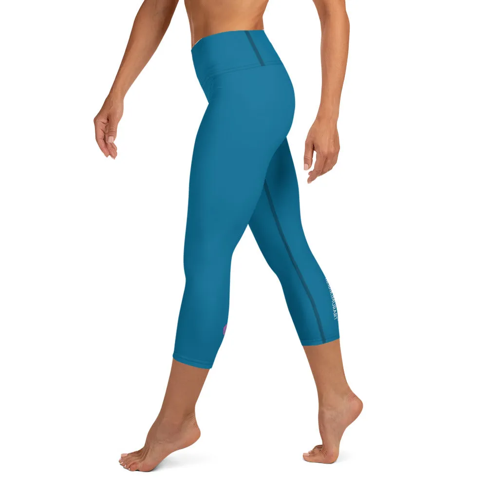 Blue Women's Yoga Capri Leggings, Solid Color Blue Designer Women's Tights-Made in USA/EU