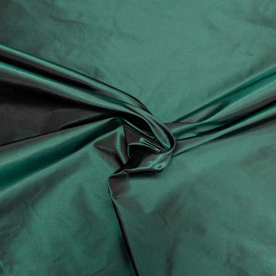 Dark Bottle Green Plain Silk Taffeta