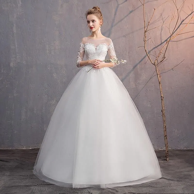 Elegant Wedding Dress Ball Gown 3/4 Sleeve