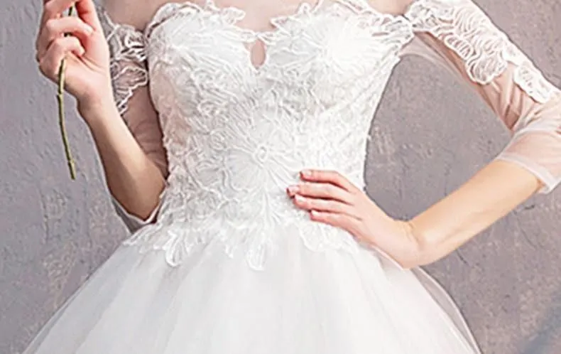 Elegant Wedding Dress Ball Gown 3/4 Sleeve