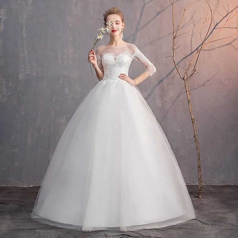 Elegant Wedding Dress Ball Gown 3/4 Sleeve