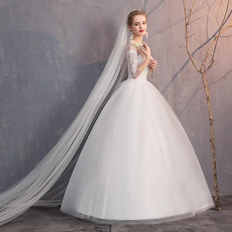 Elegant Wedding Dress Ball Gown 3/4 Sleeve