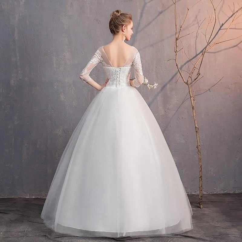Elegant Wedding Dress Ball Gown 3/4 Sleeve