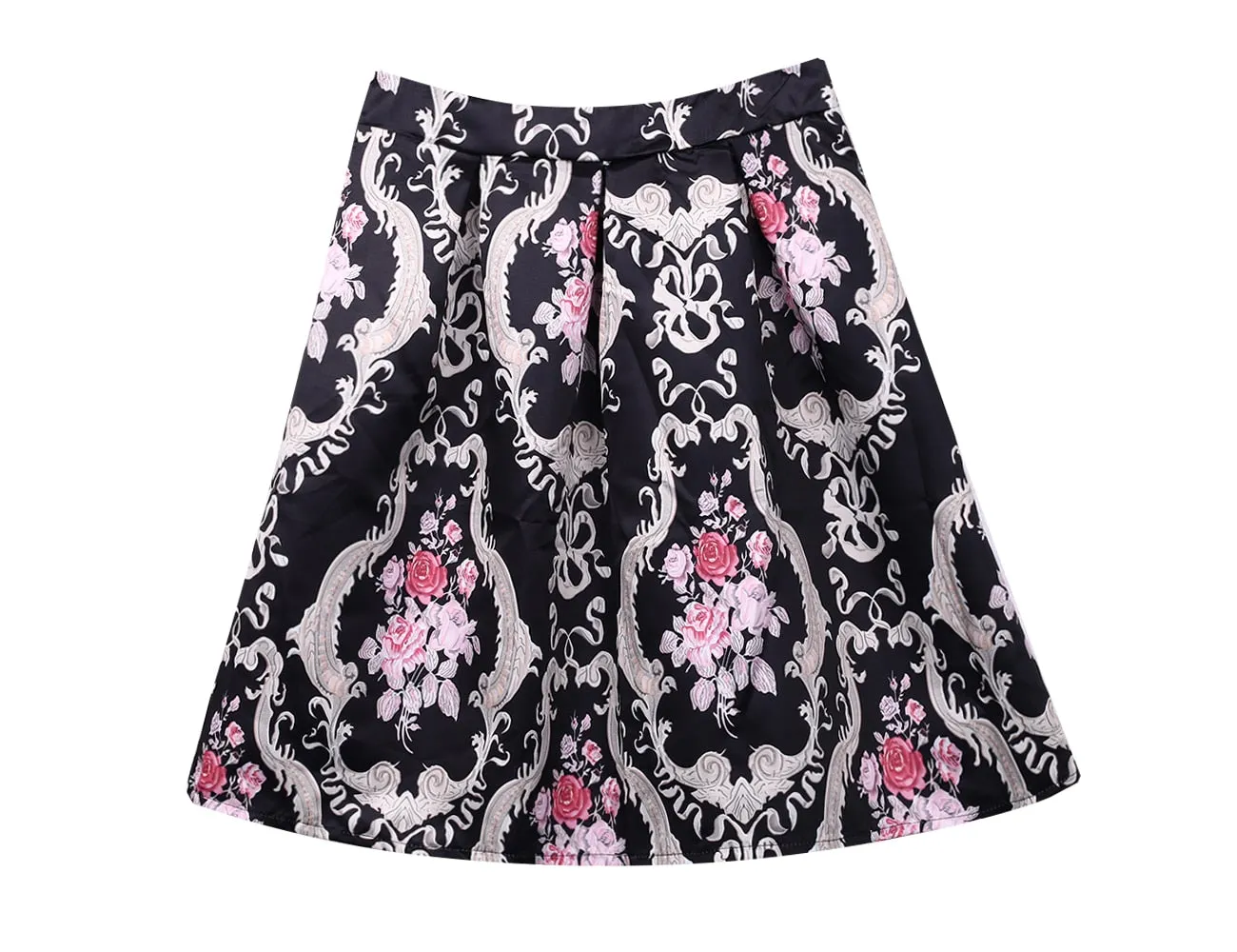 Fashionkova  Summer Sexy Women Retro Floral High Waist Skirt Pleated Ball Gown Skirt Party Club  Midi Skater Skirt