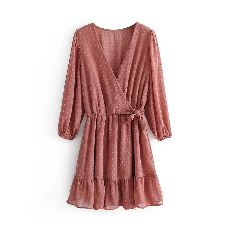 Lace Chiffon Three Quarter Sleeve Boho Mini Dress