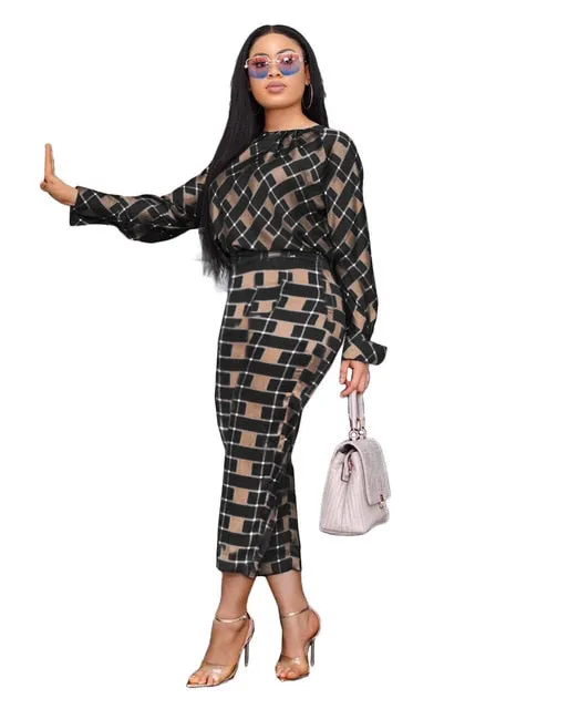 Lauren Plaid Pant and Top Set  women's autumn new fashion long-sleeved loose blouse two-piece