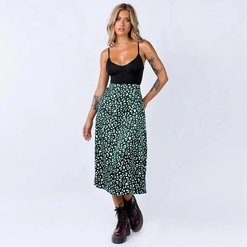 Leopard Print Split Long Skirt