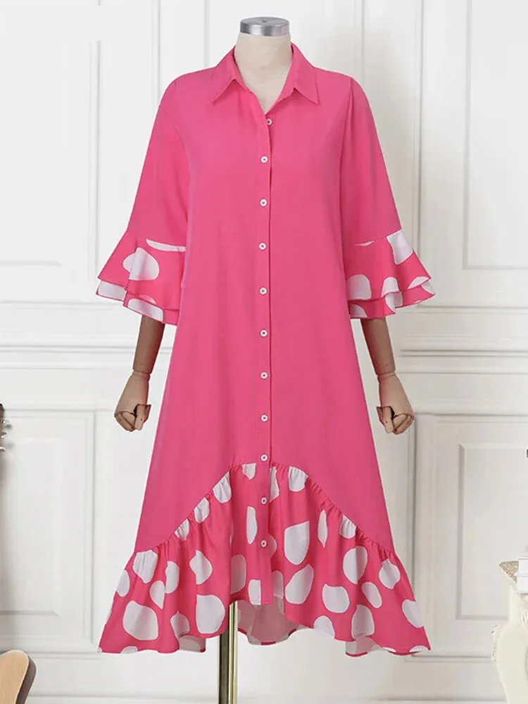 Loose Polka Dot High-Low Shirt Dress for Casual Days