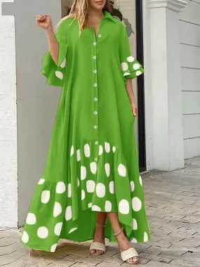 Loose Polka Dot High-Low Shirt Dress for Casual Days