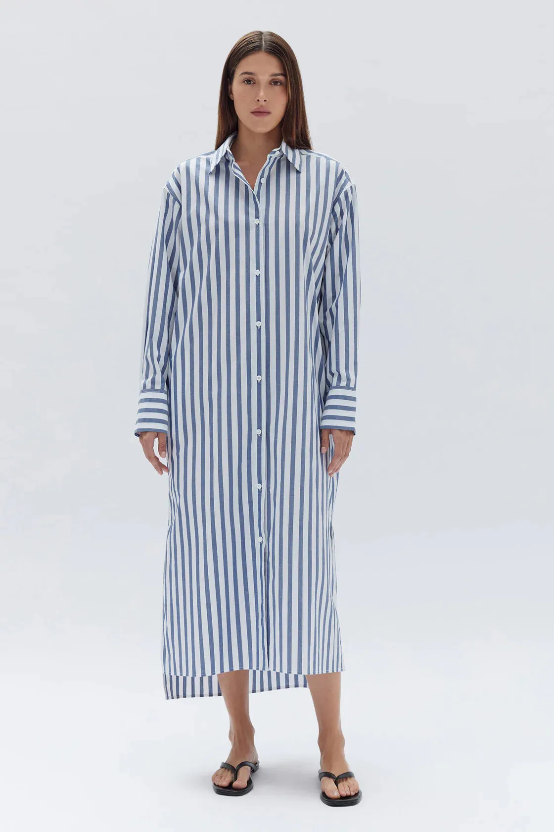 MARIE POPLIN SHIRT DRESS | ROYAL STRIPE
