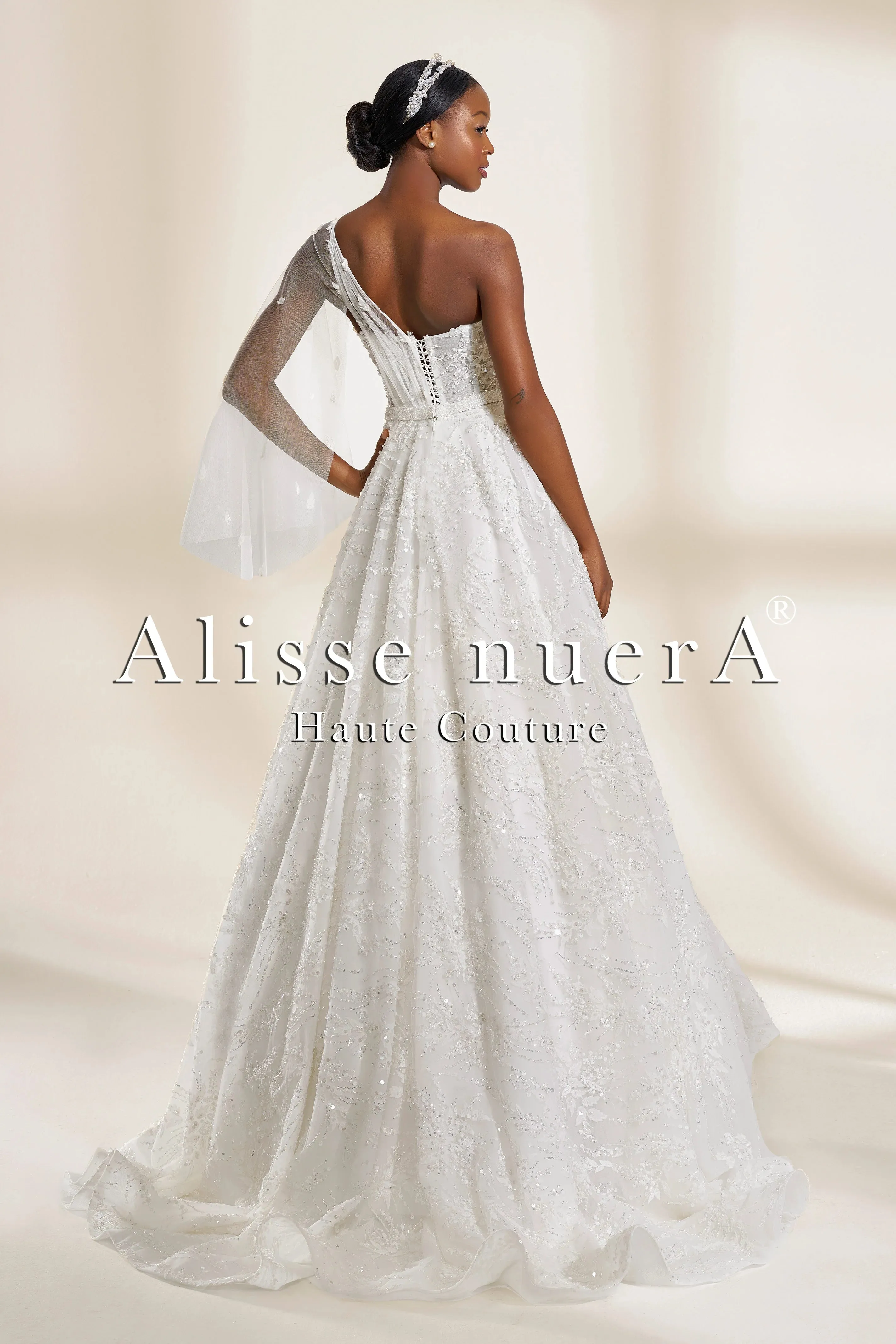 One-Shoulder Sweetheart Neckline All-Over Lace A-Line Wedding Dress