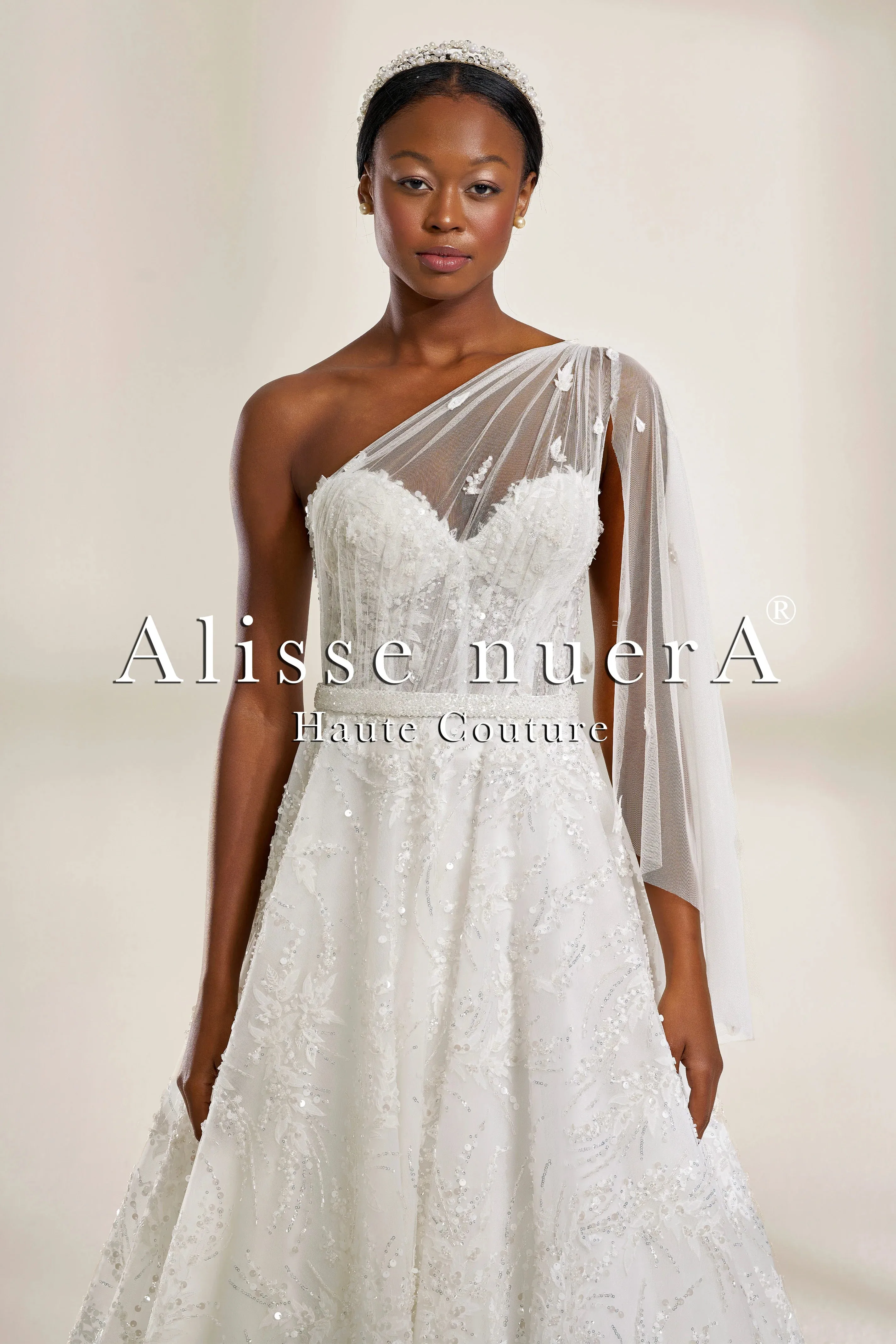 One-Shoulder Sweetheart Neckline All-Over Lace A-Line Wedding Dress