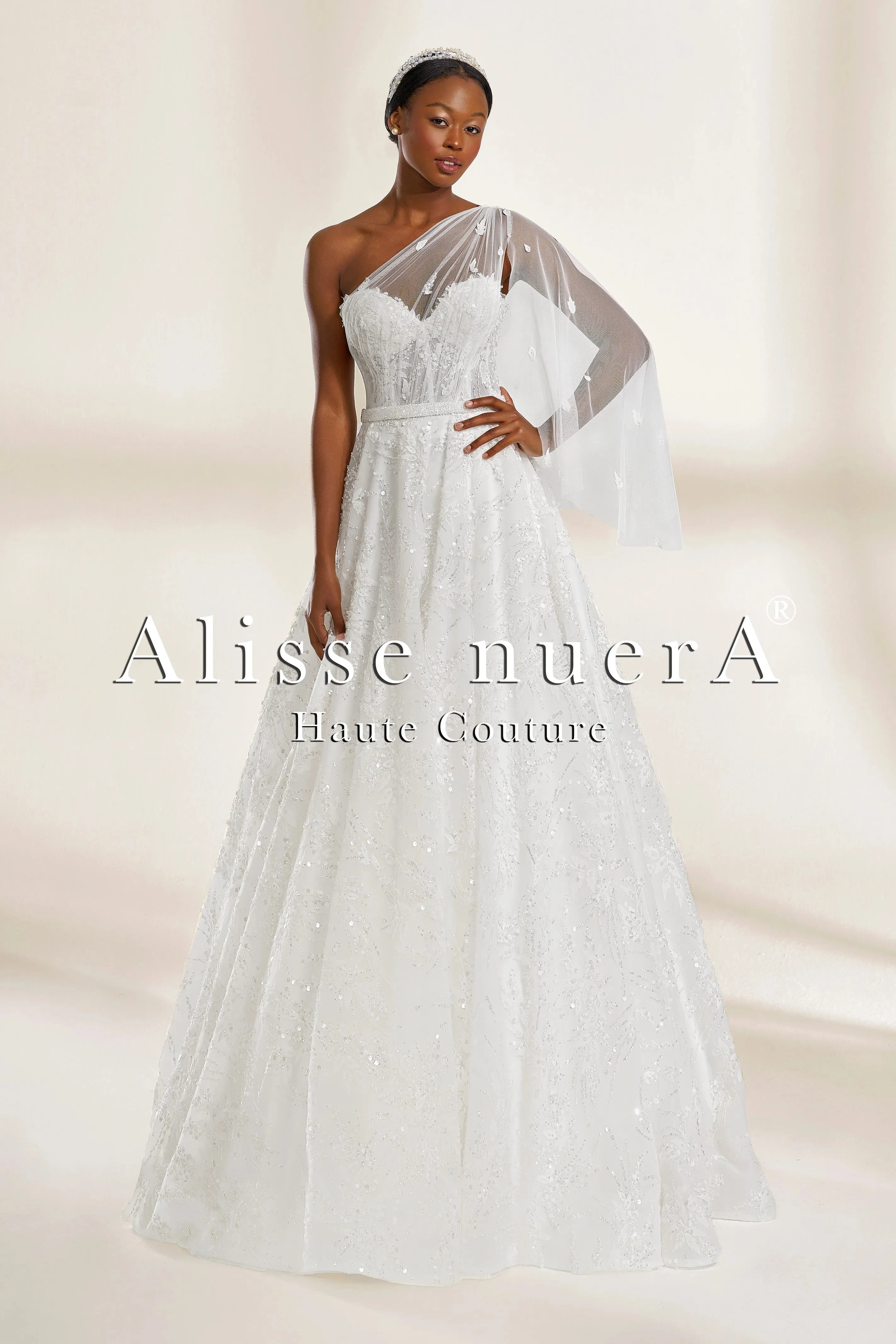 One-Shoulder Sweetheart Neckline All-Over Lace A-Line Wedding Dress