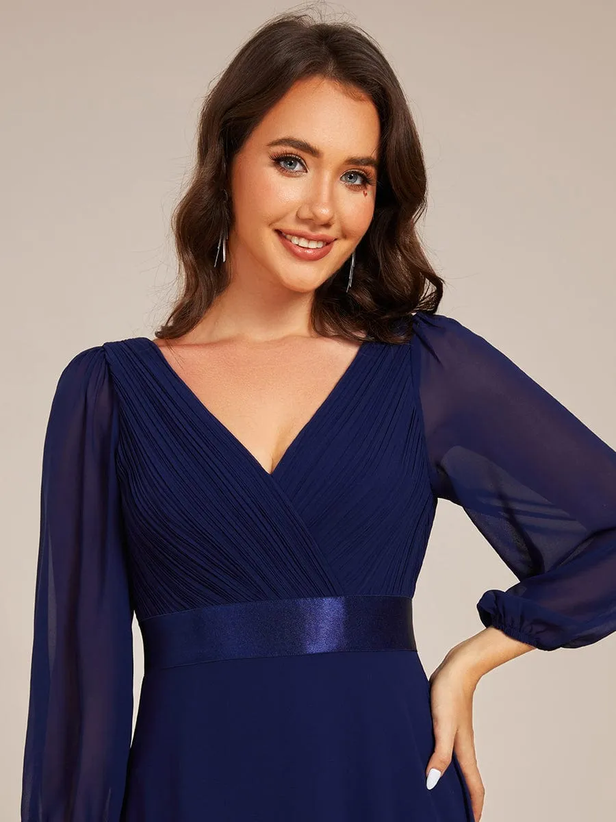 Warm Monica | Long Sleeves Chiffon Empire Waist A-Line Maxi Formal Evening Dress