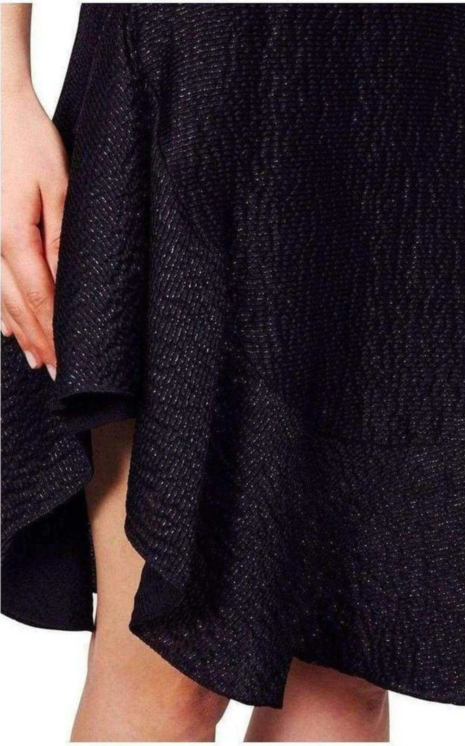 Wavy Shiny Black Jacquard Skirt