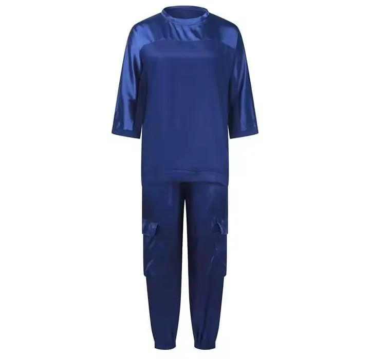 Women's Long Pants Sets Half Sleeve Top Pants Suit Casual Sportswear Summer Pants Set with Pocket   B267846