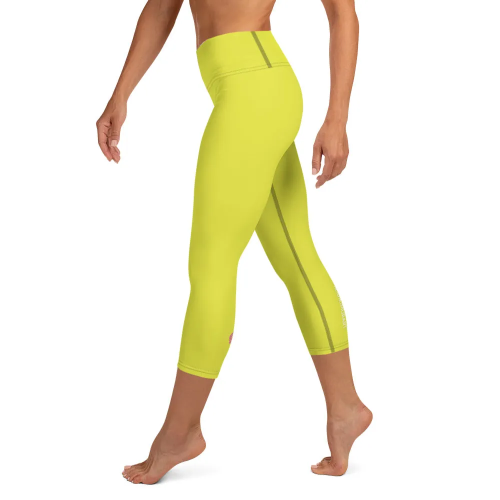 Yellow Solid Yoga Capri Leggings, Solid Yellow Color Women's Capris Tights-Made in USA/EU/MX